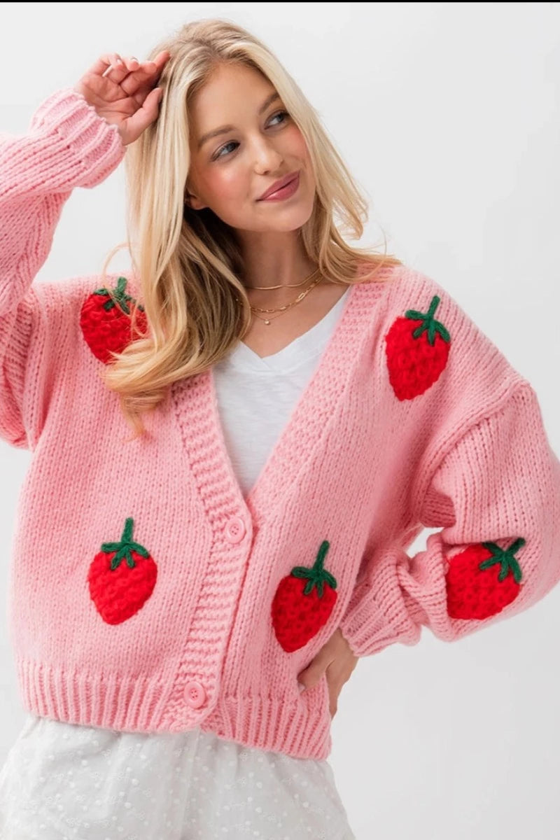Strawberry Crochet Knit Cardigan